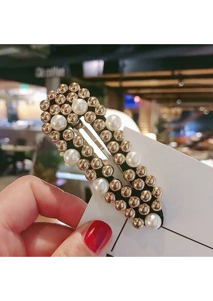 Altın Ve Beyaz Tarzı Kadınlar Için Kore Simüle Inci Saç Tokası Moda Tam Boncuklu Saç Tokaları Hediye Kız Saç Aksesuarları El Yapımı Takı (Yurt Dışından)