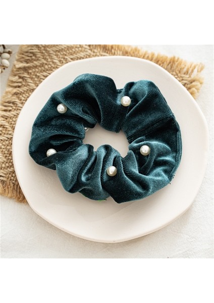Koyu Yeşil Stil Zarif Kadife Tokalar Elastik Saç Bantları Inci Toka Moda Saç Bandı Kadın Kız Kuyruk Tutucu Saç Aksesuarları (Yurt Dışından)