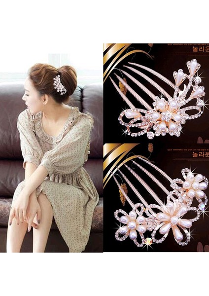 Bir Taç Gelin Saç Tokası Tavus Kuşu Inci Çiçek Düğün Taşlı Inci Çiçek Saç Tokası Elmas Klips Saç Tokası Tarak Ombre (Yurt Dışından) fiyatları