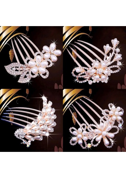 Bir Taç Gelin Saç Tokası Tavus Kuşu Inci Çiçek Düğün Taşlı Inci Çiçek Saç Tokası Elmas Klips Saç Tokası Tarak Ombre (Yurt Dışından) modelleri