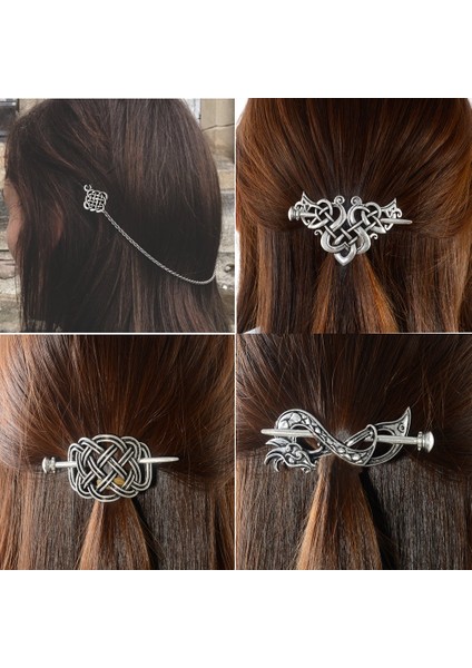 Antik Gümüş Tarzı C Viking Saç Aksesuarları Vintage Kelt Düğümler Deve Dikenleri Saç Tokaları Antik Gümüş Metal Çubuk Kaydırma Saç Klipsleri Kadın Saç Aksesuarları Mücevherler (Yurt Dışından)