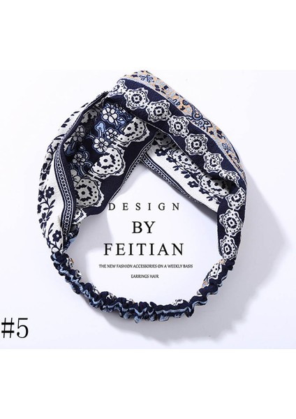 No.5 Boyutu Kore Stil Kafa Bandı Elastik Saç Bandı Kadınlar Çiçekli Turban (Yurt Dışından)