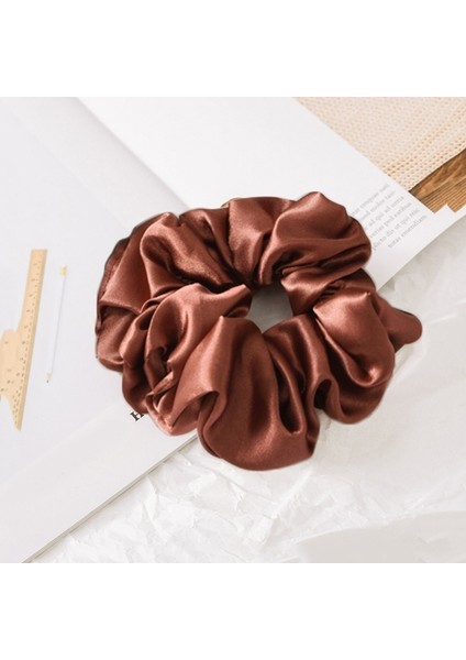 Koyu Kahverengi Tarzı 6 Renk Saten Ipek Düz Renk Saç Bandı Elastik Toka At Kuyruğu Tutucu Saç Lastiği (Yurt Dışından)
