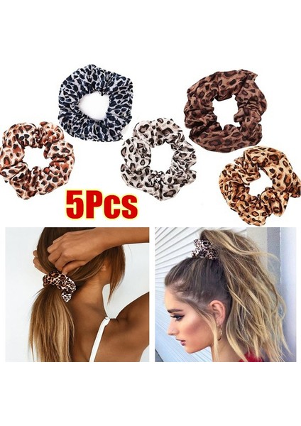 5 Adet/Takım Karışık Kadın Kız Moda Için 5 Adet Karışık Stil Leopar Desenli Lastik Toka Saç Lastikleri El Bilek Tokası Saç Bantları (Yurt Dışından)