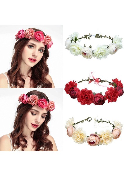 Gül Kırmızı Tarzı Saç Bandı Taç Yapay Çiçek Sahil Nişanlı Turizm Headband Kırmızı Gül Plaj Headband Çiçek Saç Bandı Taç Gelin Taçı (Yurt Dışından) fiyatları