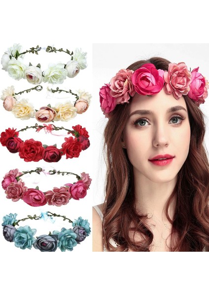 Gül Kırmızı Tarzı Saç Bandı Taç Yapay Çiçek Sahil Nişanlı Turizm Headband Kırmızı Gül Plaj Headband Çiçek Saç Bandı Taç Gelin Taçı (Yurt Dışından) indirimleri