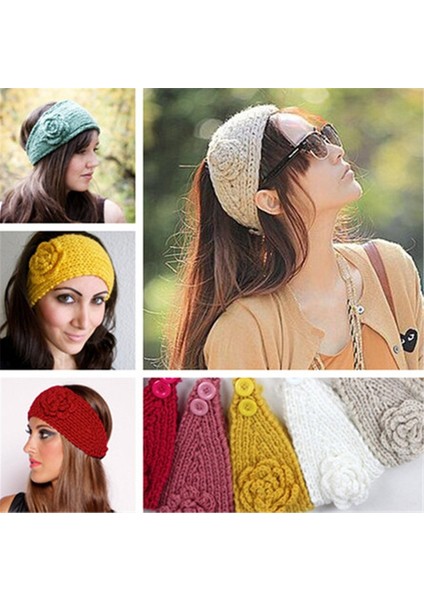 Haki Stili Moda Bayan Çiçek Saç Bandı Tığ Işlemeli Saç Bandı Örgü Yün Baş Bandı (Yurt Dışından)