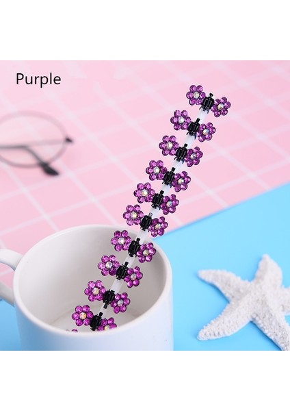 Mor Tarzı Küçük Sevimli Kristal Çiçekler Metal Saç Tokaları Kızlar Taci Saç Aksesuarları (Yurt Dışından)