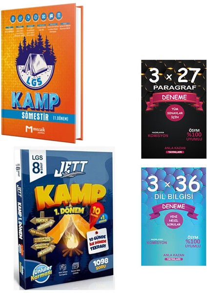 Jett Kamp 8. Sınıf LGS Kamp Sömestır İlk Dönem Tekrarı Kitapları Set - Anla Kazan Paragraf - Dil Bilgisi Denemeleri