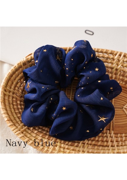 Lacivert Tarzı Yıldız Baskılı Saç Lastikli Saç Bandı Kızlar Tatlı Vahşi Elastik Saç Tokası 1 Adet (Yurt Dışından)
