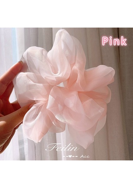 Pembe Tarzı 1 Adet Moda Oversized Organze Düz Renk Saç Lastikleri Kız Tatlı Saç Kauçuk Bandı Yumuşak Tokalar Süs Saç Ipi Aksesuarları (Yurt Dışından)