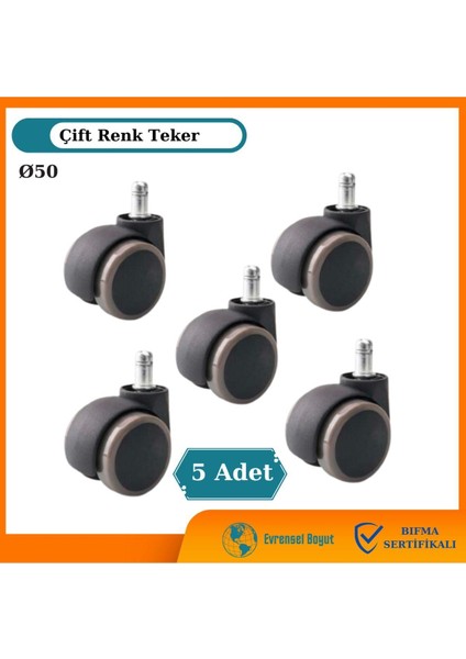 50mm Gri Ofis Koltuğu Tekeri | Sessiz Sandalye Tekeri | Çift Renk Koltuk Tekeri