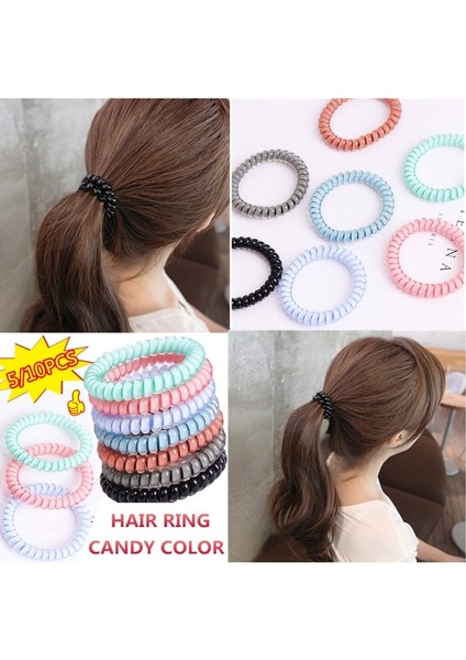 5 Adet Renk Karışımı Saf Candy Renkli Kauçuk Telefon Kablosu Saç Lastikleri Sprial Saç Telleri Elastik Bantlar (Yurt Dışından)
