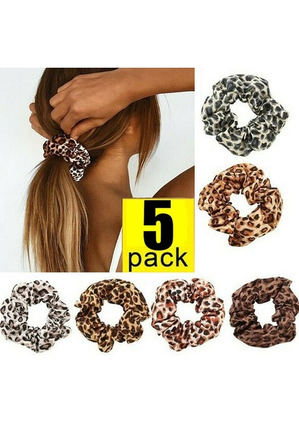 5 Adet/Takım 5 Adet Leopar Desenli Saç Bandı Kadın Elastik Saç Lastiği Halka Toka Saç Lastikleri Kuyruk (Yurt Dışından)