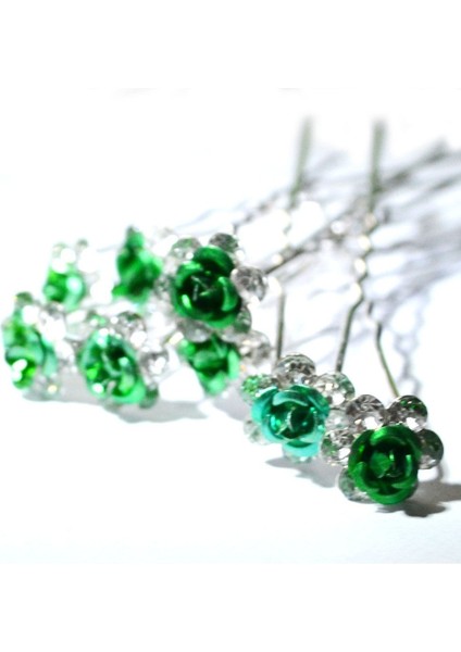 Yeşil Stil Moda Şık Kadın Çiçek Takı Düğün Saç Aksesuarı Klips Kristal Çiçek Tokaları Taşlı Saç Tokası (Yurt Dışından)