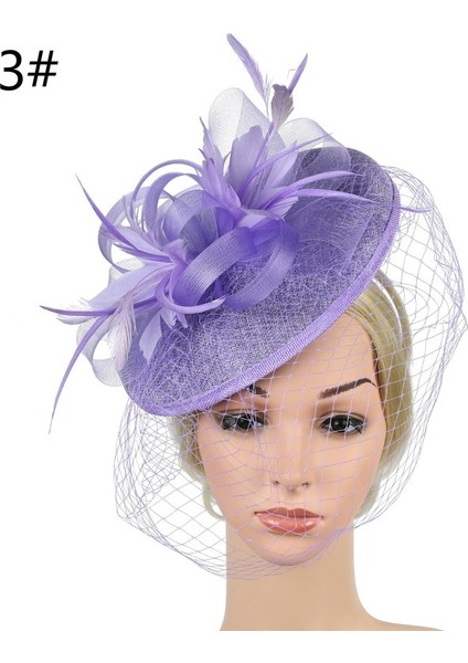 No.3 Boyutu 2020 Kadın Fascinator Şapka Tüy Gaze Mesh Net Saç Tokası Başlık Parti Düğün Bayan Mini Kadın Vintage Tül Şapka (Yurt Dışından)