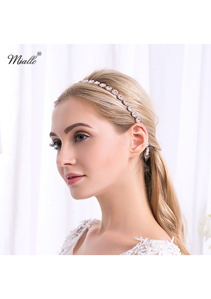 Gül Altın Tarzı Düğün Gelin Tacı Yuvarlak Kristal Taşlı Kurdele Saç Aksesuarları Baş Bandı Taç Kemer (Yurt Dışından) modelleri