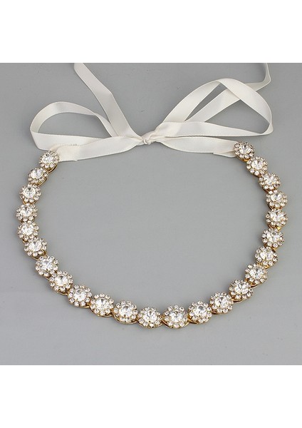 Gül Altın Tarzı Düğün Gelin Tacı Yuvarlak Kristal Taşlı Kurdele Saç Aksesuarları Baş Bandı Taç Kemer (Yurt Dışından) fırsatları
