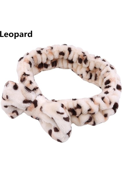 Leopar Tarzı Kore Sevimli Flanel Büyük Kelebek Saç Bandı Yüz Yıkama Makyaj Spor Turban Başbandı (Yurt Dışından)