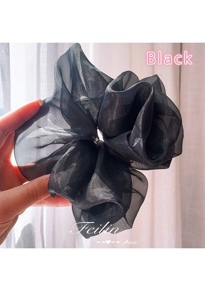 Siyah Stil 1 Adet Moda Oversized Organze Düz Renk Saç Lastikleri Kız Tatlı Saç Kauçuk Bandı Yumuşak Tokalar Süs Saç Ipi Aksesuarları (Yurt Dışından)