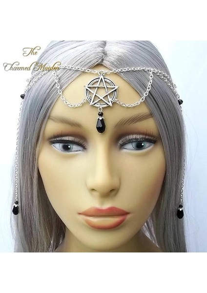Beyaz Stil Siyah Pentagram Başlık, Wicca Tacı, Pagan Pentagram Baş Zinciri, Yüksek Papaz, Druid Tacı, Wiccan Saç Zinciri, Gotik Taç (Yurt Dışından)