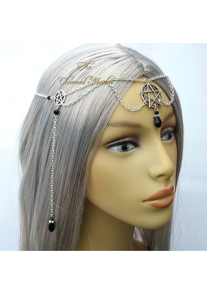 Beyaz Stil Siyah Pentagram Başlık, Wicca Tacı, Pagan Pentagram Baş Zinciri, Yüksek Papaz, Druid Tacı, Wiccan Saç Zinciri, Gotik Taç (Yurt Dışından) modelleri