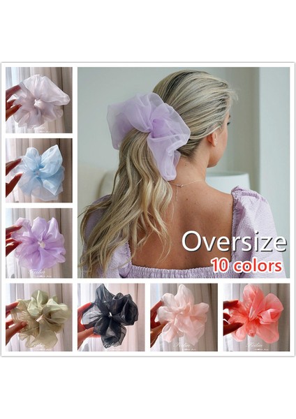 Gök Mavisi Tarzı 1 Adet Moda Oversized Organze Düz Renk Saç Lastikleri Kız Tatlı Saç Kauçuk Bandı Yumuşak Tokalar Süs Saç Ipi Aksesuarları (Yurt Dışından)