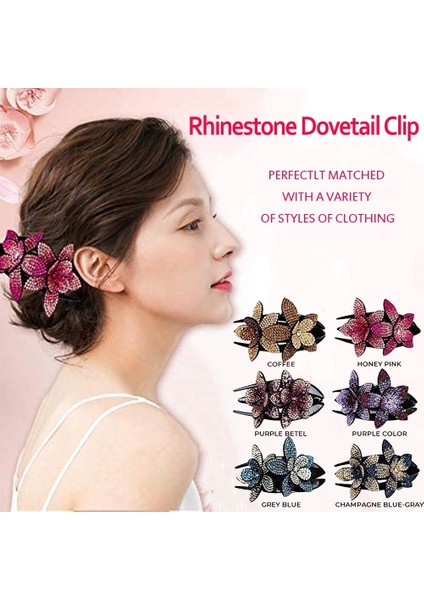 Bal Pembe-Büyük Beden Iki Çiçekli Telli Taçlı Taşlı Saç Tokası - Kadın Saç Tokası (Yurt Dışından)