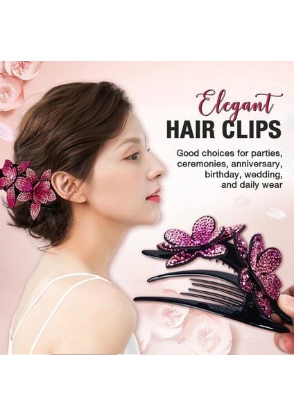 Bal Pembe-Büyük Beden Iki Çiçekli Telli Taçlı Taşlı Saç Tokası - Kadın Saç Tokası (Yurt Dışından) fiyatları