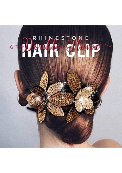 Bal Pembe-Büyük Beden Iki Çiçekli Telli Taçlı Taşlı Saç Tokası - Kadın Saç Tokası (Yurt Dışından) fırsatları