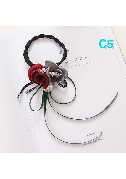 C5 Kadın Zarif Çiçek Büyük Inciler Saç Kıvırcık Topuz Yapma Kiti Kurdele Bayan Moda Saç Yapım Aracı Saç Aksesuarları (Yurt Dışından)