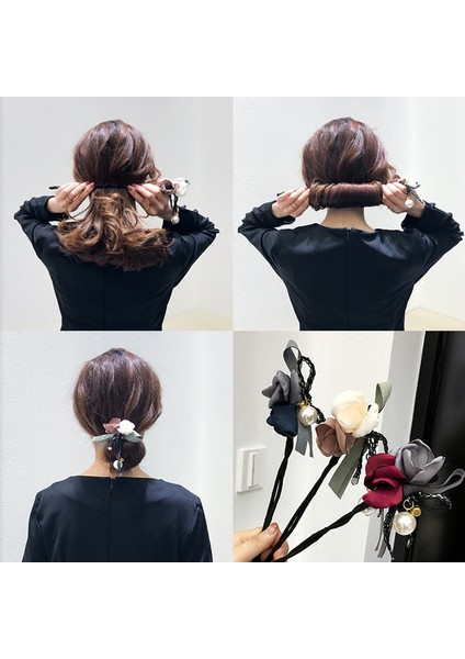 C5 Kadın Zarif Çiçek Büyük Inciler Saç Kıvırcık Topuz Yapma Kiti Kurdele Bayan Moda Saç Yapım Aracı Saç Aksesuarları (Yurt Dışından) fiyatları