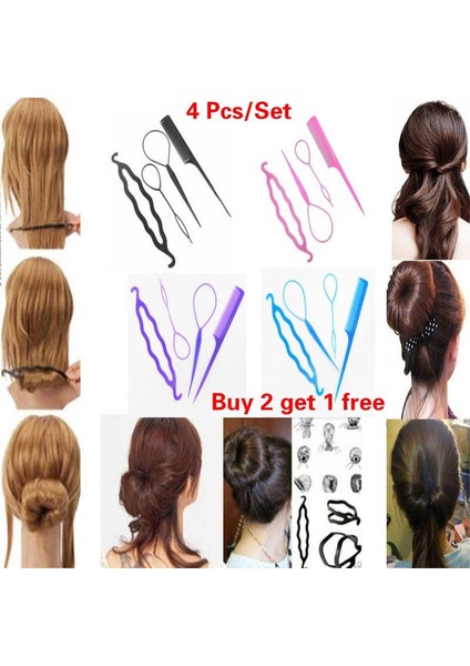 Mor Tarzı 4 Adet/Takım 2 Alana 1 Bedava Plastik Sihirli Topsy Tail Saç Örgü At Kuyruğu Stil Yapıcı Klips Aracı (Yurt Dışından) modelleri