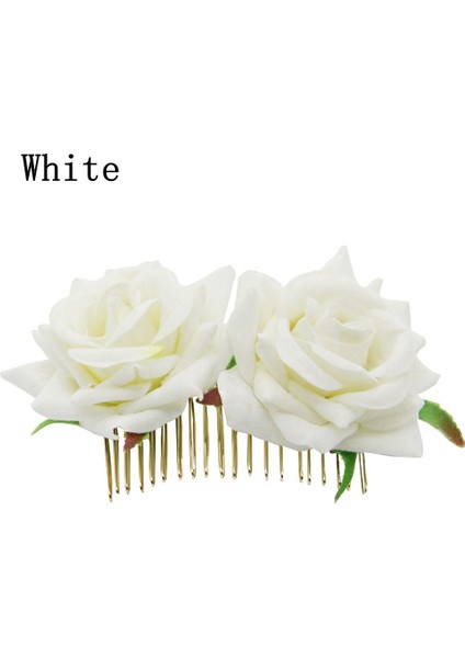 Beyaz Stil Bayanlar Şık Festival El Yapımı Gelin Çiçek Saç Tarak Düğün Aksesuarları Kırmızı Gül Tokası Damatlık Saç Takıları (Yurt Dışından)
