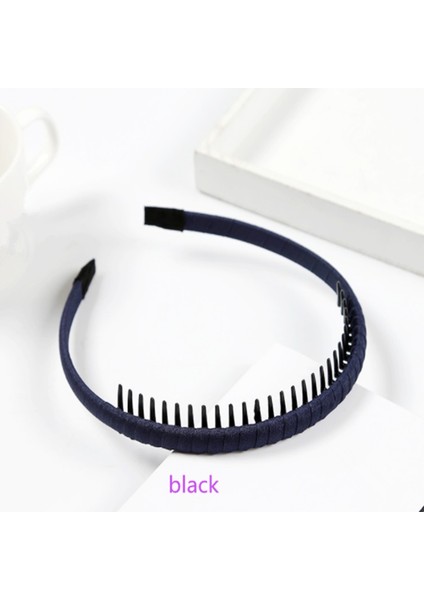 Siyah Stil Kore Kumaş Sargı Kayışı Dişli Ince Baş Bandı (Yurt Dışından)