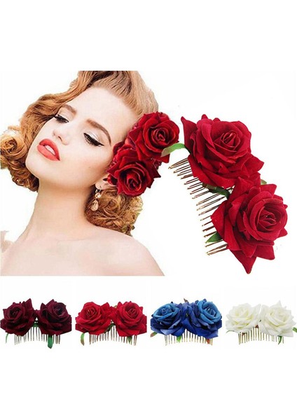 Şarap Kırmızısı Tarzı Bayanlar Şık Festival El Yapımı Gelin Çiçek Saç Tarak Düğün Aksesuarları Kırmızı Gül Tokası Damatlık Saç Takıları (Yurt Dışından) fiyatları