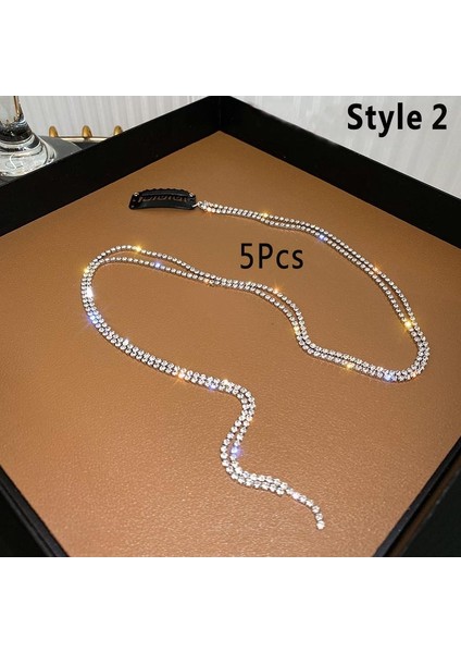 Stil 2 (5 Adet Stil 1) Kadınlar Için Tam Taşlı Saç Tokaları Uzun Püsküllü Kristal Saç Tokası Saç Bandı Saç Aksesuarları Davet Takımları (Yurt Dışından)
