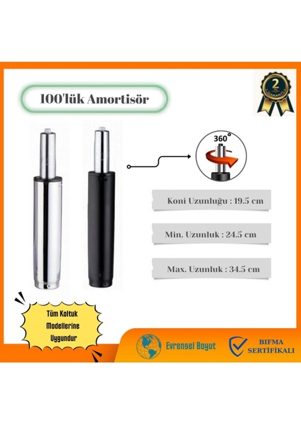 100'lük | Krom Koltuk Amortisörü | Ofis Sekreter Oyuncu Koltuk Amortisörü | Koltuk Yedek Parçası