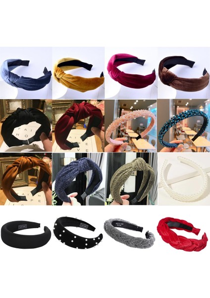 NO.226 Boyutu Kadın Kadife Kumaş Örgülü Bağcıklı Taşlı Taçlı Saç Bandı - Saç Aksesuarı (Yurt Dışından)