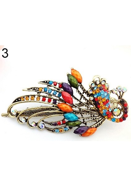Çok Renkli Stil Kadın Retro Stil Tavus Kuşu Tokası Taşlı Saç Tokası Alaşım Saç Aksesuarı Düğün Parti Takı (Yurt Dışından)