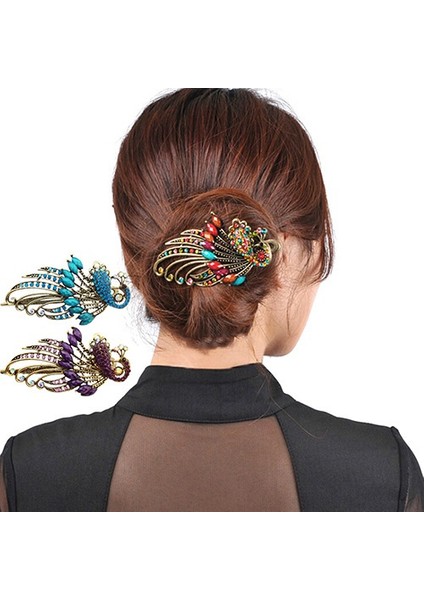 Çok Renkli Stil Kadın Retro Stil Tavus Kuşu Tokası Taşlı Saç Tokası Alaşım Saç Aksesuarı Düğün Parti Takı (Yurt Dışından) fiyatları