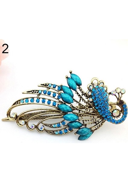 Çok Renkli Stil Kadın Retro Stil Tavus Kuşu Tokası Taşlı Saç Tokası Alaşım Saç Aksesuarı Düğün Parti Takı (Yurt Dışından) fırsatları