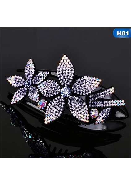 H01 6 Renk Taşlı Çift Çiçek Saç Tokası Esnek Dayanıklı Kadın Saç Dovetail Toka Kristal Tokalar Kadın Modası (Yurt Dışından)