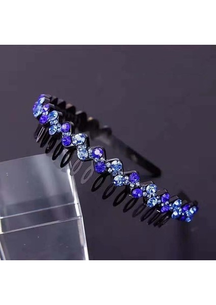 Koyu Mavi ve Mavi Tarzı Kadın Kızlar Için Kristal Taşlı Saç Bandı Moda Boncuk Saç Aksesuarları Dişli Kaymayan Kafa Bandı (Yurt Dışından)