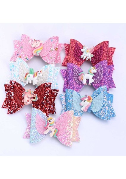 Çok Renkli Stil Pembe Unicorn Glitter Saç Kurdele Saç Klipsi Gökkuşağı Saç Tokası Kız Çocuk Butik Kart Hediye Saç Aksesuarları (Yurt Dışından)