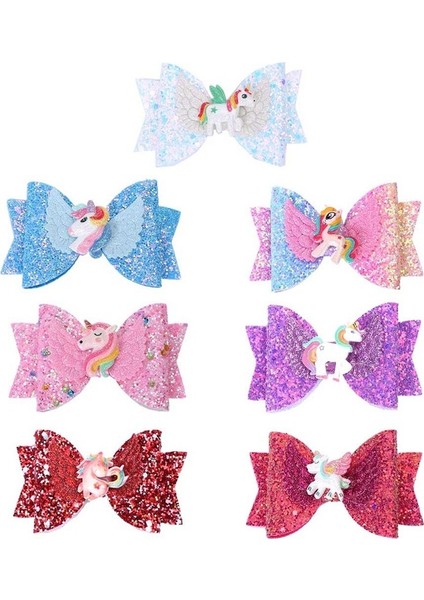 Çok Renkli Stil Pembe Unicorn Glitter Saç Kurdele Saç Klipsi Gökkuşağı Saç Tokası Kız Çocuk Butik Kart Hediye Saç Aksesuarları (Yurt Dışından) modelleri
