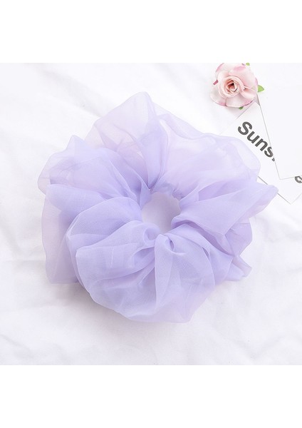 Açık Mor Tarzı Oversize Boy Organze Saç Halkası Şifon Toka Elastik Lastik Saç Lastikleri (Yurt Dışından)