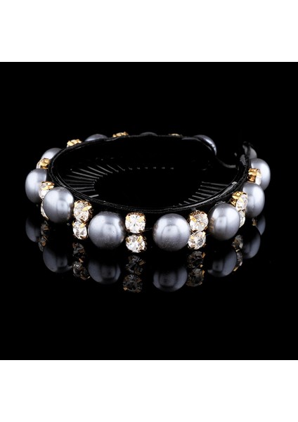 Gri Moda Taşlı Inci Saç Tokaları Kadın Kızlar Kuş Yuvası Toka Başlık Inci At Kuyruğu Tutucu Saç Aksesuarları (Yurt Dışından)