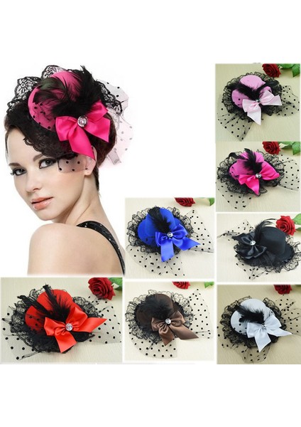 Siyah Stil Kadın Yay Parti Kostümü Kürk Şapka Kız Dantel Mini Şapka Dekorasyon Çiçek Iplik Toka Fascinator Bayan Saç Klipsi Tüy Şık (Yurt Dışından) fiyatları
