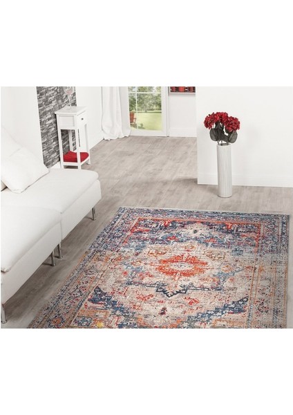 7/24 Retro Tarzı 80 x 150 Toz Barındırmaz Viskon Halı 7802-LACİVERT modelleri